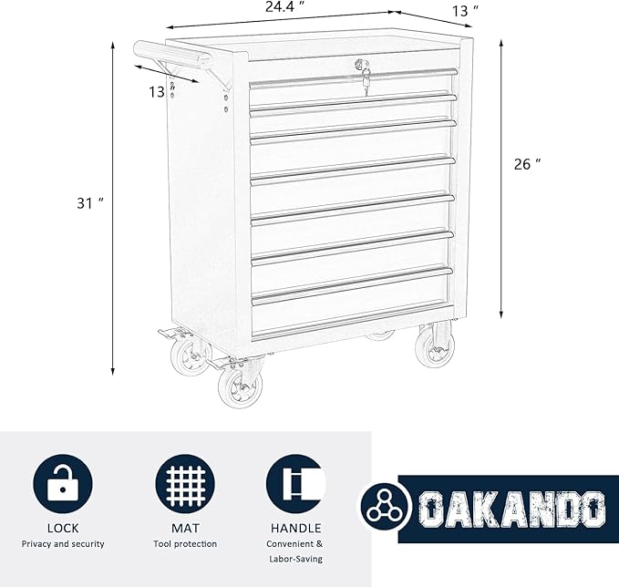 7-Drawer Metal Rolling Tool Chest with Wheels,Tool Storage Cabinet with Locking System，Toolbox with Wheels for Garage, Warehouse, Workshop, Repair Shop (Black&red, 7-Drawer)