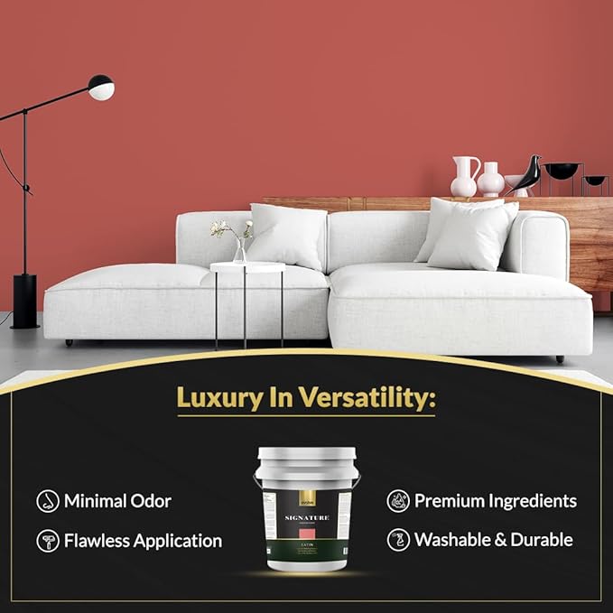 EVOLVE Signature Paint & Primer: Luxury Paint & Primer for Indoor & Outdoor Surfaces, Minimal Odor, Satin Sheen (Claycourt Red, 5 Gallon)