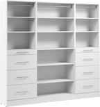 Bestar 85W x 16D Modular Closet Organizer System, Reach-in or Walk-in Closet with Shelves and Drawers, Slab Style, Florence Collection, White