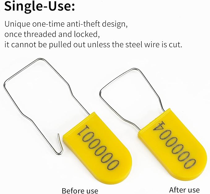 100PCS Plastic Padlock Security Seals Metal Wire Padlocks Electric Meter Seal Disposable Anti-Tamper Lock Numbered Anti Tamper Tag Hasps Yellow