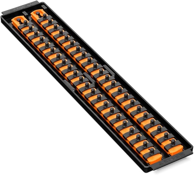 Ernst Manufacturing 8484 Socket Boss, Premium 2-Rail, 1/4 Inch-Drive Socket Organizer, 18-Inch, Orange - Made in the USA