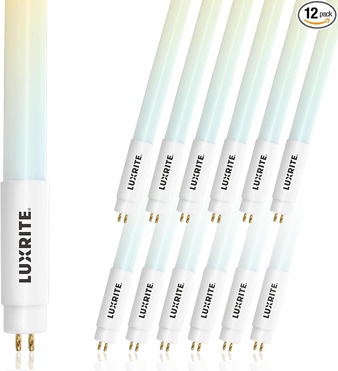 LUXRITE 12-Pack 4FT T5 LED Tube Lights, Type B, 24W=54W, 4 Colors 3500K | 4000K | 5000K | 6500K, 45.79", Single and Double End Powered, Ballast Bypass, 3200LM, F54T5 Fluorescent Replacement, UL, DLC