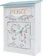 Mailbox Wall Mount Mailboxes for Outside Vintage Mail Boxes for House Outside Metal Drop Box Antique Style Nostalgic Charm Home Decorative, Flower Pattern, White