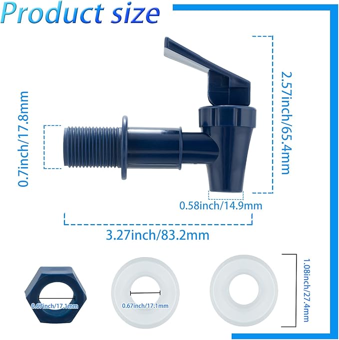 Replacement Cooler Faucet Water Bottle Jug, BPA-Free Plastic Spigot Spout Water Beverage Lever Pour Dispenser Valve, Crock Tap (2 Blue)