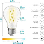 TJOY 6 Pack A19 Vintage LED Edison Bulbs, Dimmable Light Bulb 60W Equivalent, High Brightness 5000K Daylight, Ultra-Bright, 8W E26 Standard Base, 800Lumens, CRI80+, Clear Glass Filament Bulb for Home