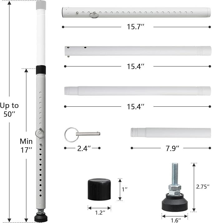 DIIG Sliding Door Security Bar 2packs, 17.7-50.5inch Adjustable Locking Window Safety Bar with Rubber Tips,Diameter 1inch Window Security Bar for Home Apartment (Black 2Packs)