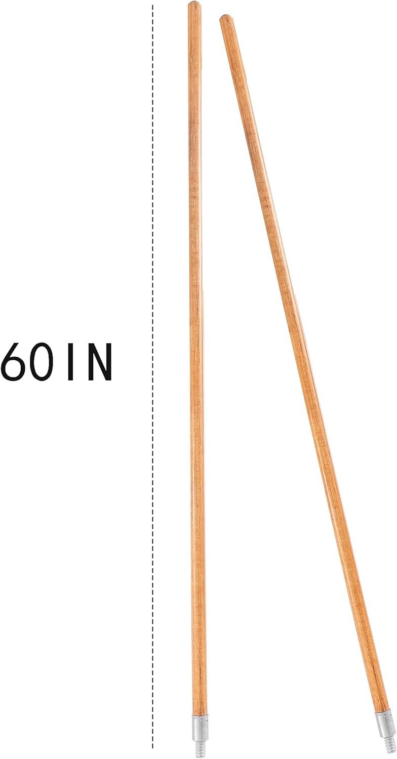 Matthew Cleaning Commercial 60inch Screw On Mop Handle for Floor Cleaning Heavy Duty Mop Head Replacement Holder Industrial Grade Lacquered-Wood Handle with Threaded Metal Tip - 12 Pack