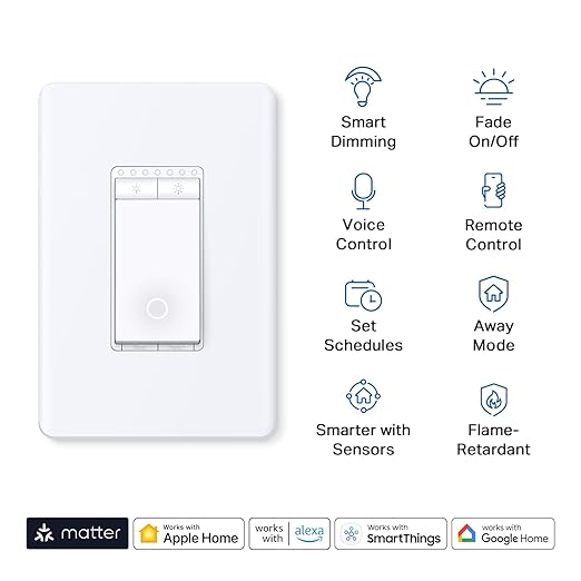 TP-Link Tapo Matter Smart Dimmer Switch: Voice Control w/Siri, Alexa & Google Assistant, UL Certified, Timer & Schedule, Easy Guided Install, Neutral Wire Required, Single Pole, Tapo S505D