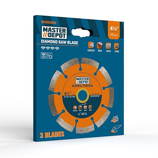 4-1/2" Diamond Saw Blade, Segmented Rim, Dry/Wet Cutting, for Cutting Concrete, Paver, Masonry, Terrazzo, Stone, Granite, Block, 7/8"-5/8” Arbor for Angle Grinder & Handheld Gas Saw (3 Pack)