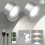 Lightbiz LED Reading Lights, Wall Lights Sconces 2 Pcs with Remote Rechargeable Battery Operated, 3 Color Temperatures & Dimmable Light Magnetic Ball 360°Rotation, Lamps for Study Bedside Closet