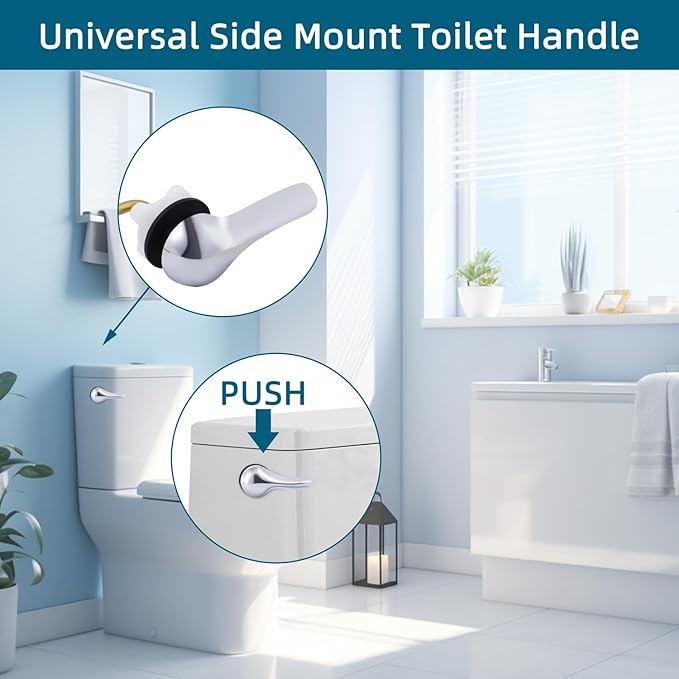 Hygie Rinse Metal Toilet Handle Replacement Kit Universal Side Mount Fit, Toilet Lever Compatible with American Standard/Glacier Bay/Gerber, Toilet Flush Handle with Flapper Chain, White