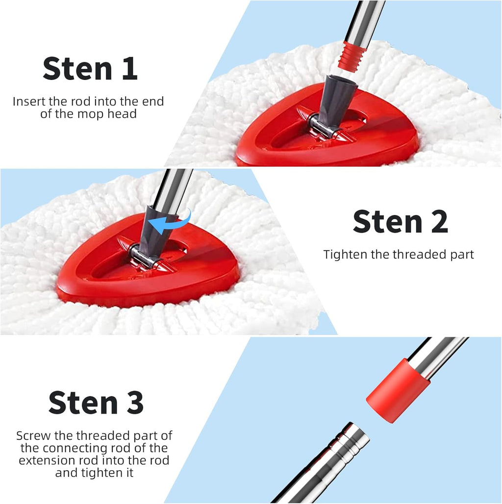 4-Section Spin Mop Replacement Handle，2.5-to-5 Foot Mop Stick Compatible with Triangle Spin Mop Base, Compatible with Ocedar Mop Handle for EasyWring Mop Refills (red)（Mop Head not Included）