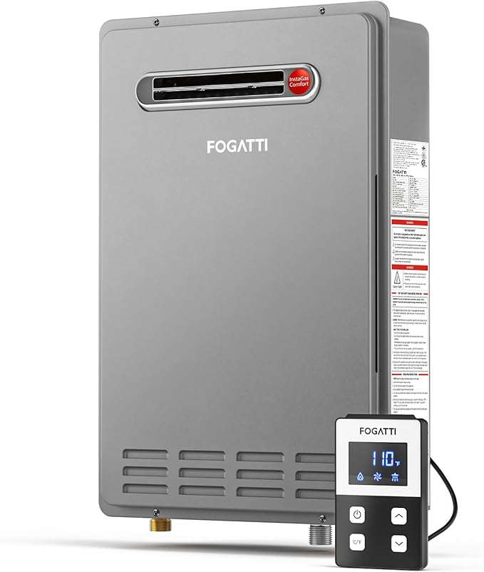 FOGATTI Natural Gas Tankless Water Heater Outdoor - Max 8.1 GPM 180,000 BTU, CSA Certified Compact Design On Demand Instant Hot Water Heater - Instagas Comfort 180S Series