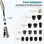Hibbent Pull Down Kitchen Faucet Head Replacement, 3-Function Kitchen Faucet Head Sink Spray Nozzle with 15 Adapters Compatible with Moen, American Standard, Delta, Kohler Faucets, Brushed Nickel