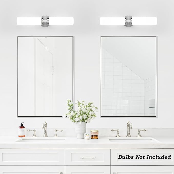 Wall Sconces Set of Two, Brushed Nickel Gold Bathroom Sconces Wall Lighting with Milky White Glass, Modern Sconces Wall Decor Set of 2 Bathroom Light Fixtures for Mirror Living Room Bedroom