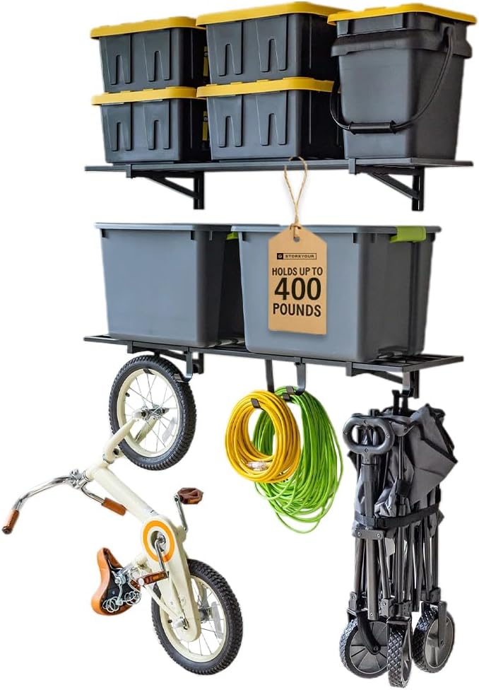 StoreYourBoard 2-Pack Heavy Duty Wall Shelves 1ft x 4ft – Wall-Mounted Garage Storage Shelving and Organization for Sheds, Closets, or Utility Rooms – Holds 200 lbs - Hammered Gray