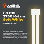 GoodBulb PLL18/827 | 18W 8.9" Twin Tube Compact Fluorescent Light Bulb | 4-pin 2G11 Base 2700K Soft White 1050 Lumen | 36000 Hour Long Life Biax | Pack of 10