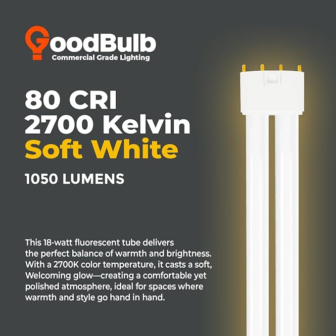 GoodBulb PLL18/827 | 18W 8.9" Twin Tube Compact Fluorescent Light Bulb | 4-pin 2G11 Base 2700K Soft White 1050 Lumen | 36000 Hour Long Life Biax | Pack of 10