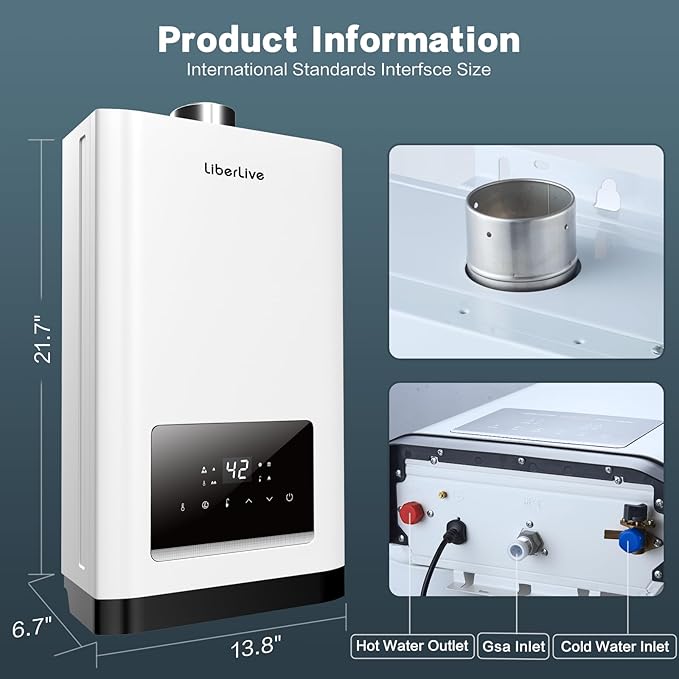 Propane Gas Tankless Water Heater with Vent Pipe, Indoor Installation, Max 3.6 GPM, 80,000 BTU Propane Residential On Demand Instant Tankless Hot Water Heater, Multiple Points of Use, 120V, White