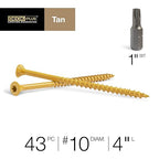 Deck Plus 4 Inch Epoxy Coated Exterior Wood and Fence Screws #10 x 4 Torx/Star Drive Included Coarse Thread, Outdoor Rust Resistant Decking Screw, Tan, 1lb Box, 43 Pieces | 48423