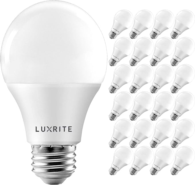 LUXRITE A19 LED Bulb 60W Equivalent, 3000K Soft White, 800 Lumens, Dimmable Standard LED Light Bulbs 9W, Enclosed Fixture Rated, Energy Star, E26 Medium Base - Indoor and Outdoor (24-Pack)