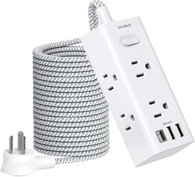 Extension Cord 25 Ft, Power Strip Surge Protector with 6 Widely Outlets 3 USB Ports (1 USB C), 3-Side Outlet Extender Strip, Flat Plug, Wall Mount Small Power Strip for Home Office College Dorm Room