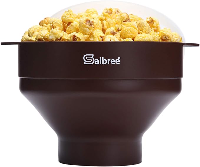 The Original Salbree Collapsible Silicone Microwave Popcorn Popper Maker Machine, Microwavable Bowl Holds 16 Cups, Uses Hot Air and Oil Always Optional - The Most Colors Available (Chocolate)