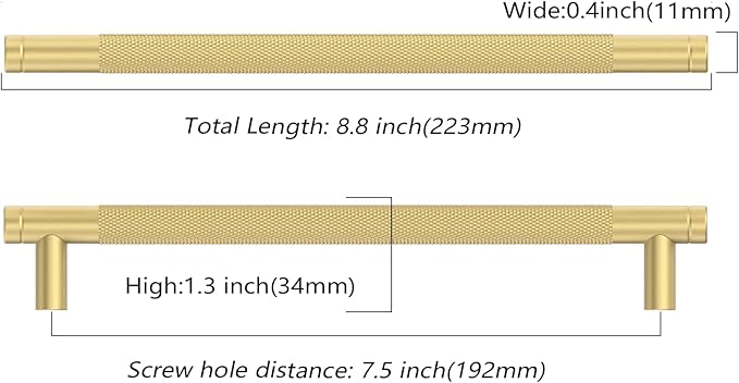 Amerdeco 10 Pack Brushed Gold Cabinet Pulls 7.5 Inch(192mm) Hole Center Drawer Pulls Cabinet Hardware Kitchen Cabinet Handles for Bathroom ZH0031