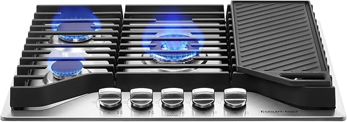 GASLAND Master 30 Inch Gas Cooktop with Griddle PRO GH3805SS1FC with 5 Burners, CSA certified, 120V Plug-in, NG/LPG Convertible