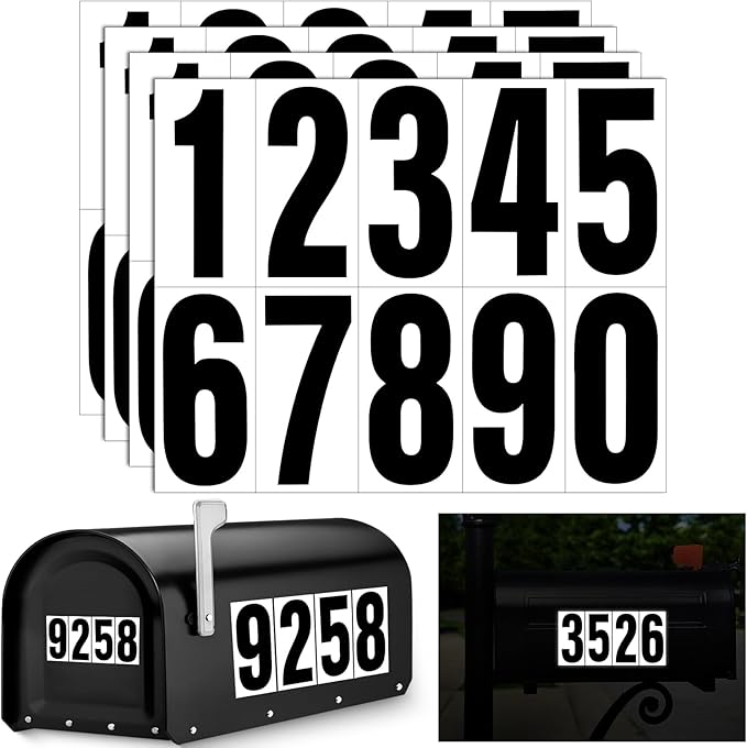 Reflective Number Stickers, 4 Sets 3 Inch Vinyl Waterproof Black Mailbox Numbers for Outside, Strong Self-Adhesive House Numbers Decals for Mailbox Door Signs Trucks