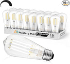 MASTERY MART 16 Pack Vintage Edison Bulbs, E26 Led Bulb 5.5W Equivalent to 60W, Dimmable, 4000K Cool White, High Brightness Antique ST19, Clear Glass