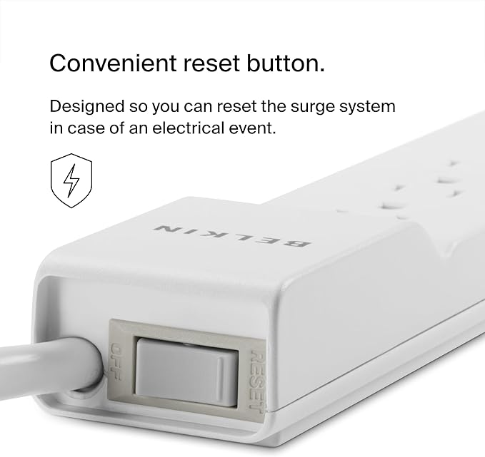 Belkin 6-Outlet Power Strip Surge Protector w/Flat Rotating Plug, 6ft Cord – Ideal for Personal Electronics, Small Appliances and More (1080 Joules), White, 6' - 6 Pack