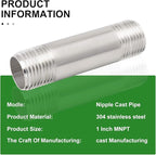 TAISHER 2PCS Stainless Steel Pipe Fittings, 1" NPT x 1" NPT Male Threaded, 2" Length Nipple Cast Pipe