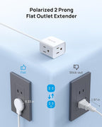 TROND 2 Prong to 3 Prong Flat Outlet Adapter with 6 Inch Cord, 3 Way Flat Plug Extension Outlet Extender, Multi Plug Wall Splitter, for Non-ground Socket in Old Home Office Hotel Travel, White