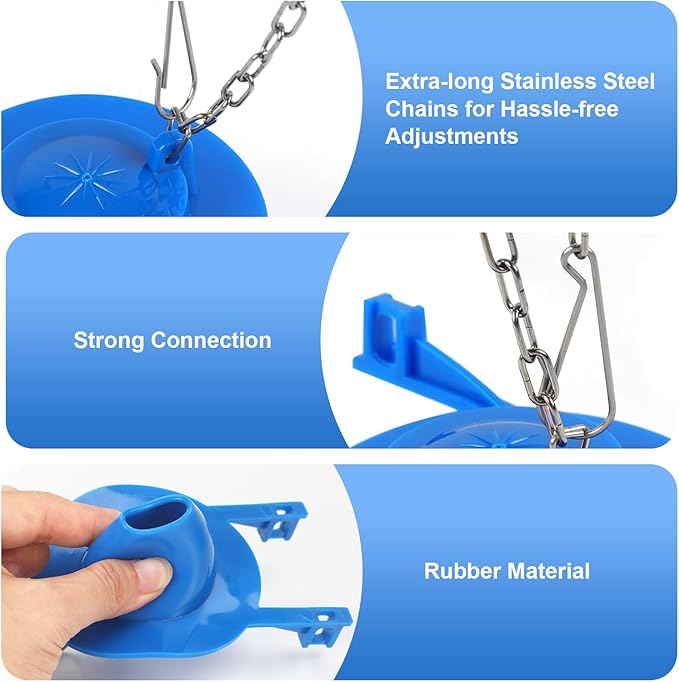 Weslymoo 2 Pack Toilet Flapper Replacement Kit，2 Inch Flapper for Toilet Tank with 4 Long Stainless Chains Compatible with Most Toilets Toilet Stopper，Long Lasting Rubber Easy to Install