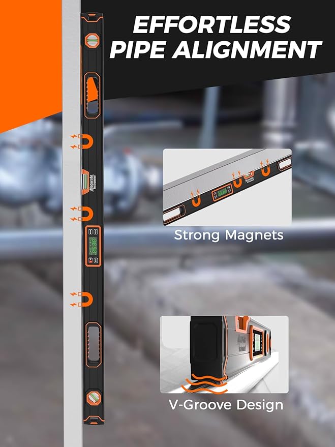 Mecurate 48-Inch Digital Level, Professional Smart Precision Torpedo Level Tool, Bright LCD Display, Audible Alerts, Magnetic Bottom, Dust Water Resistant, with Carrying Case