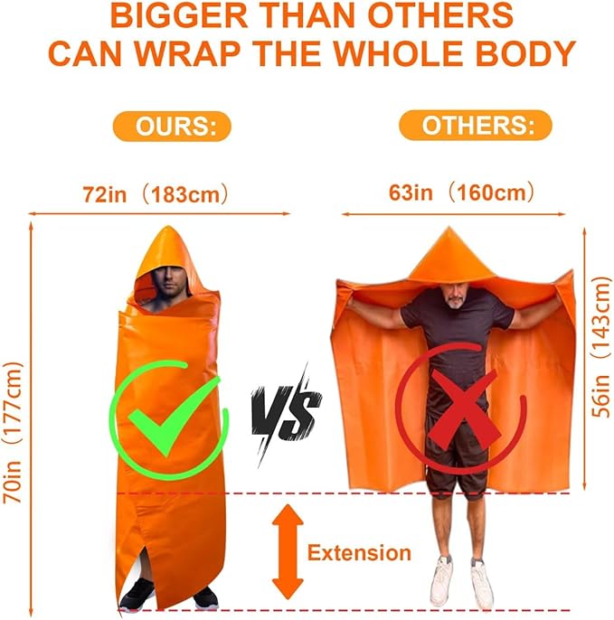 DIBBATU Fireproof Cloak, Fire Escape Cloak, Extra Big Fireproof Fiber Cape, Emergency Used as A Fire Blanket, Head Protection Fire Escape kit for Household, Office Home (Orange, 72 * 70in)