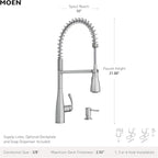Moen Essie Matte Black One-Handle High Arc Pre-Rinse Spring Pulldown Kitchen Faucet with Power Clean, 87814BL