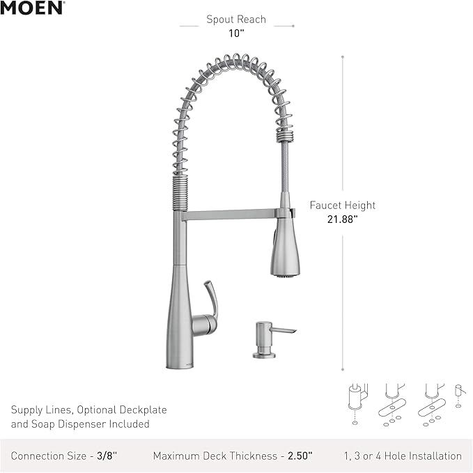 Moen Essie Matte Black One-Handle High Arc Pre-Rinse Spring Pulldown Kitchen Faucet with Power Clean, 87814BL