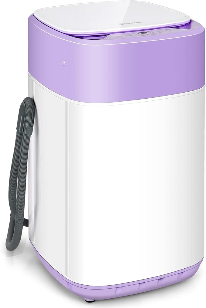 COSTWAY Portable Washing Machine, 8 Lbs Capacity, Built-in Drain Pump, Compact Laundry Washer with 6 Programs, 6 Water Levels, Child Lock, Full-Automatic washer for RV, Dorm, Apartment, Purple