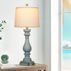 27.5" Tall Coastal Lamp,Retro-Blue Vintage Bedside Nightstand Lamps with USB Charging Ports A/C,3-Way Dimmable Touch Control Table Lamps for Bedroom Living Room,Single Blue