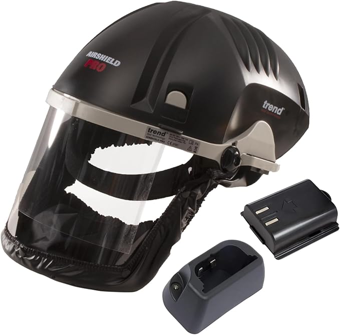 Trend Airshield Pro Respirator & Face Shield Bundle with Additional Battery Charging Cradle & 8-Hour Rechargeable Battery, AIR/PRO/D6, Black