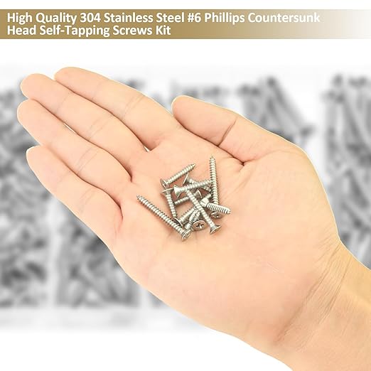162 Pieces #6 x 1/2" 5/8" 3/4" 1" 1-1/4" Phillips Countersunk Head Self-Tapping Screws, Wood Screws Assortment Kit, 304 Stainless Steel