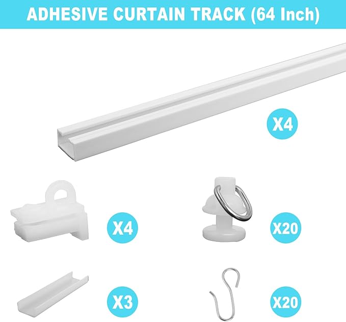 64Inch Adhesive Curtain Track, Self-Adhesive Ceiling Mount Wall Mount Track