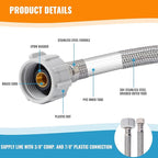 SUNGATOR 12'' Toilet Water Supply Line, 7/8" Ballcock x 3/8" Compression Toilet Hose Connector, 12 Inch Braided Stainless Steel Water Supply Line with 1 Wrench and Sealing Tape (1 Pack)