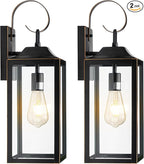 19" Large Outdoor Wall Lights 2 Pack, Black Exterior Light Fixtures, Outdoor Sconces Wall Lighting Porch Lights, Waterproof Wall Lamp for House, Doorway, Garage, Black Metal with Gold Trim