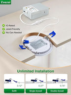 zouzai 20 Pack 4 Inch Ultra-Thin LED Recessed Ceiling Light with Junction Box 5CCT Adjustable Dimmable Can-Killer Downlight - ETL and Energy Star Certified