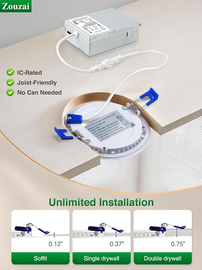 zouzai 20 Pack 4 Inch Ultra-Thin LED Recessed Ceiling Light with Junction Box 6000K Cool White Dimmable Can-Killer Downlight - ETL and Energy Star Certified