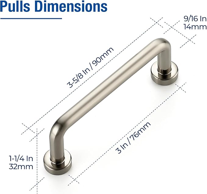 JOY DECOR Cabinet Pulls – 3 Inch Hole Center, Brushed Nickel, 5 Pack, Zinc Alloy Cabinet Handles for Drawers & Cupboard – Vintage Style Hardware for Kitchen, Bathroom, Dresser, Furniture Makeover