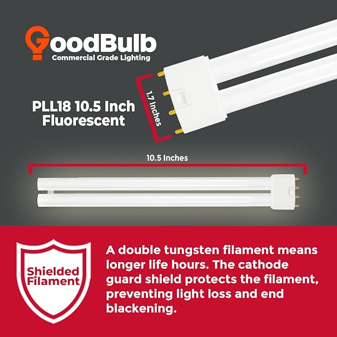 GoodBulb PLL18/835 18W 10.5" Twin Tube Compact Fluorescent Light Bulb 4-pin 2G11 Base 3500K Neutral White 1050 Lumen 36000 Hour Long Life Biax Pack of 10